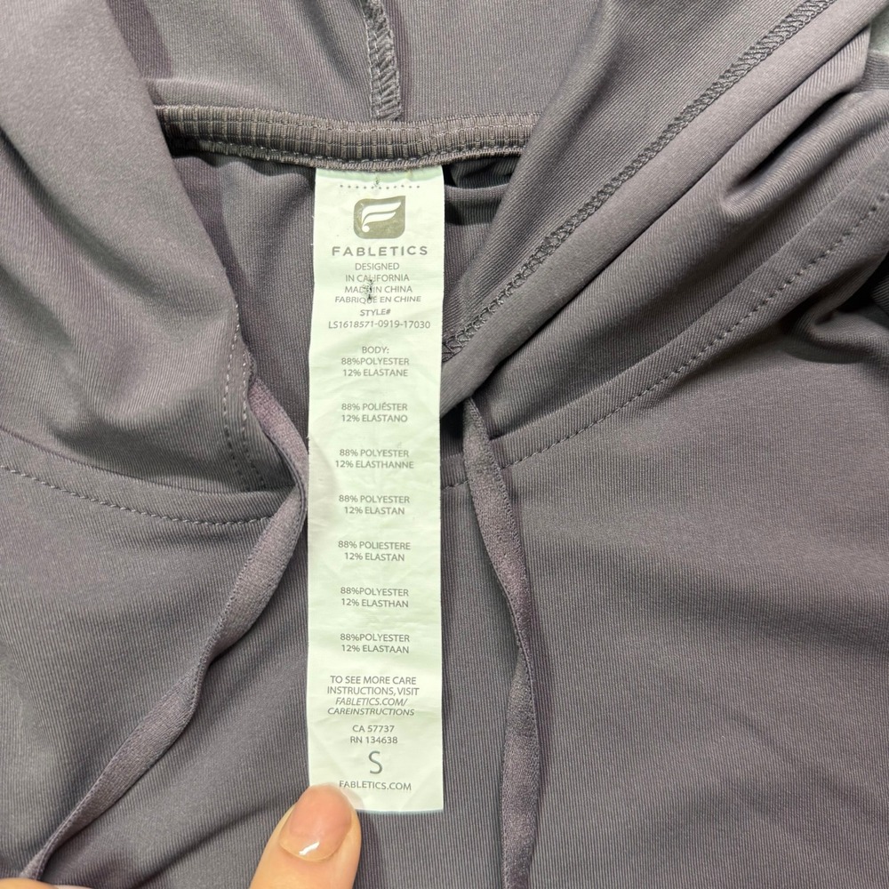 Fabletics Women's Gray Long Sleeve Hoodie Mesh Panel Drawstring Athleisure Top S - Picture 5 of 8